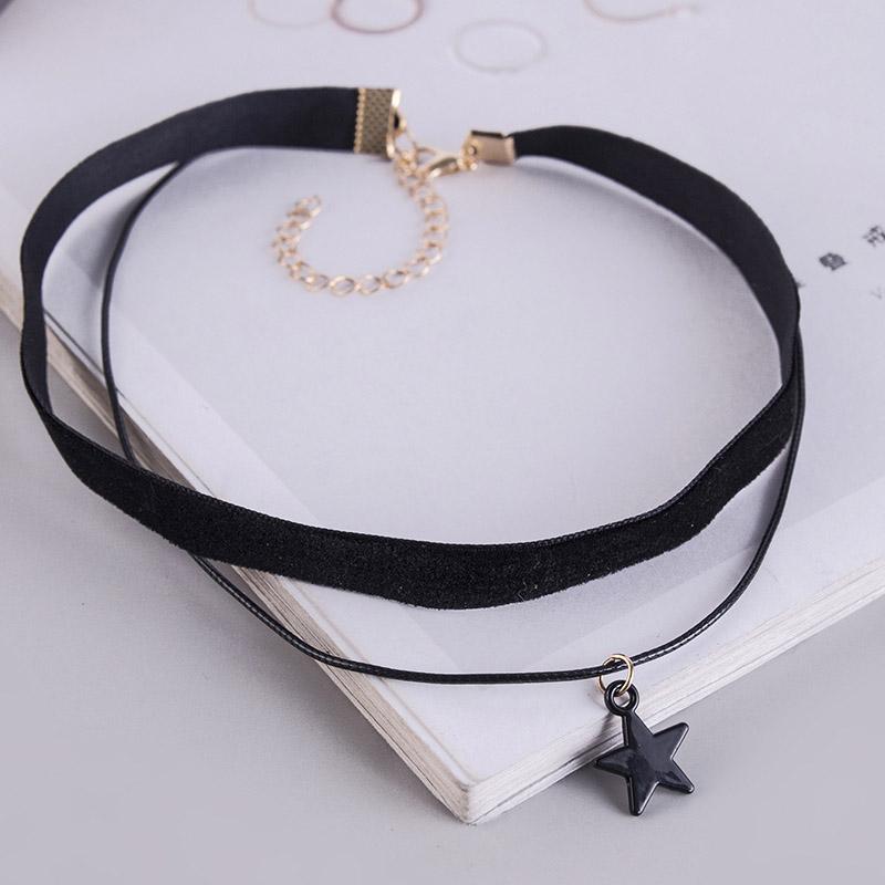 Goth Black Star Choker Lolita Layered Necklace Velvet Steampunk Tattoo Necklaces for Women Torques Jewelry