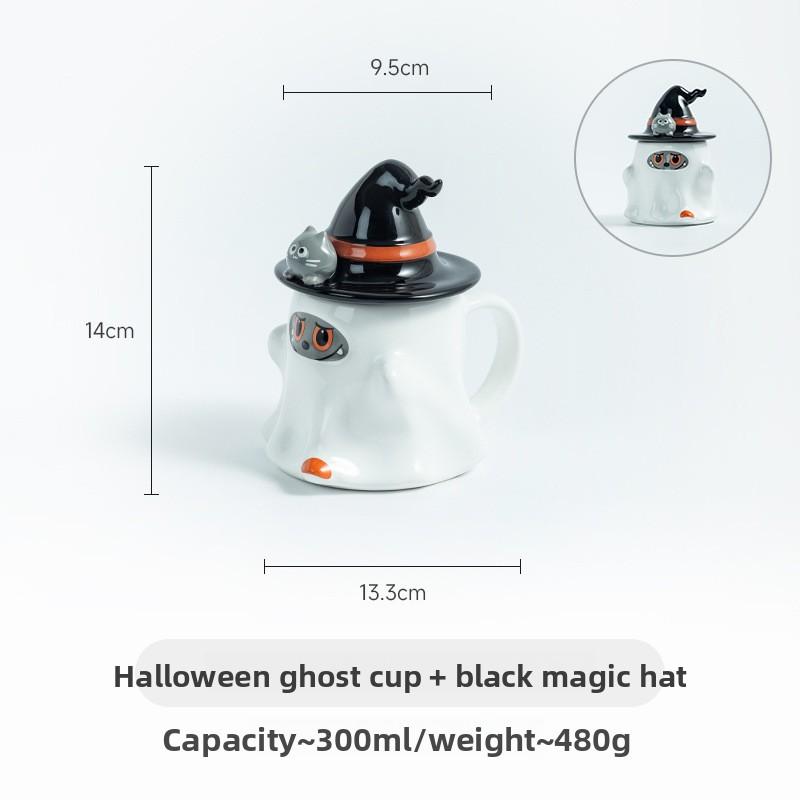 Taza de Cerámica Creativa de Calabaza Fantasma Taza de Pareja de Halloween con Tapa Taza de Café Divertida para la Oficina