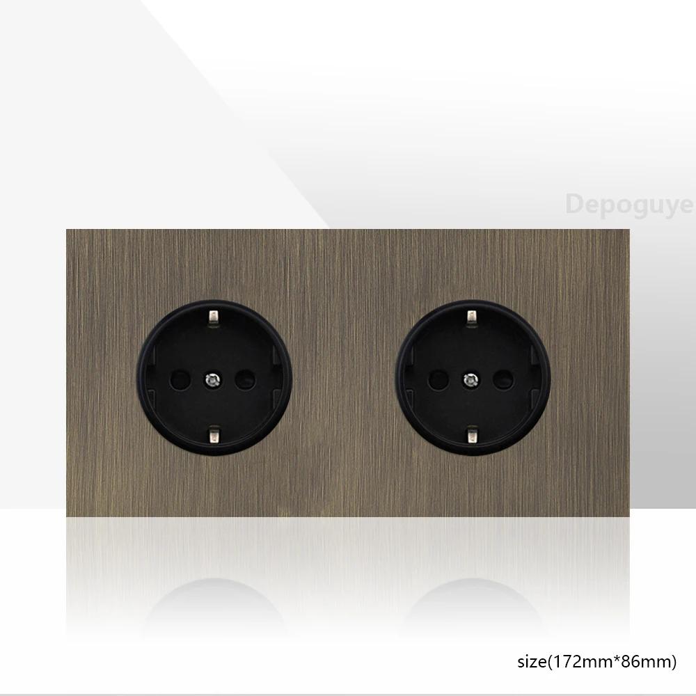 Retro Eu Metal Panel Wall Toggle Light Switch Socket,Bronzed Antique Stainless Steel German 16A Socket with USB Phone Charging