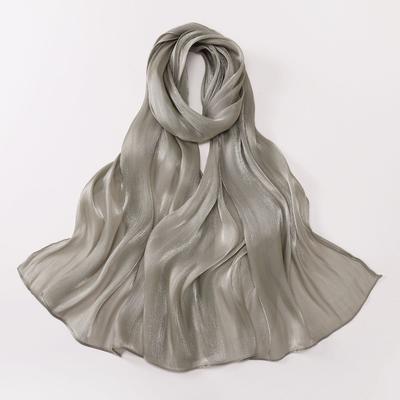 Fashion Solid Color Silk Scarf Shining Chiffon Chiffon Hijab Veil Long Soft Sunscreen Headscarf Outdoor
