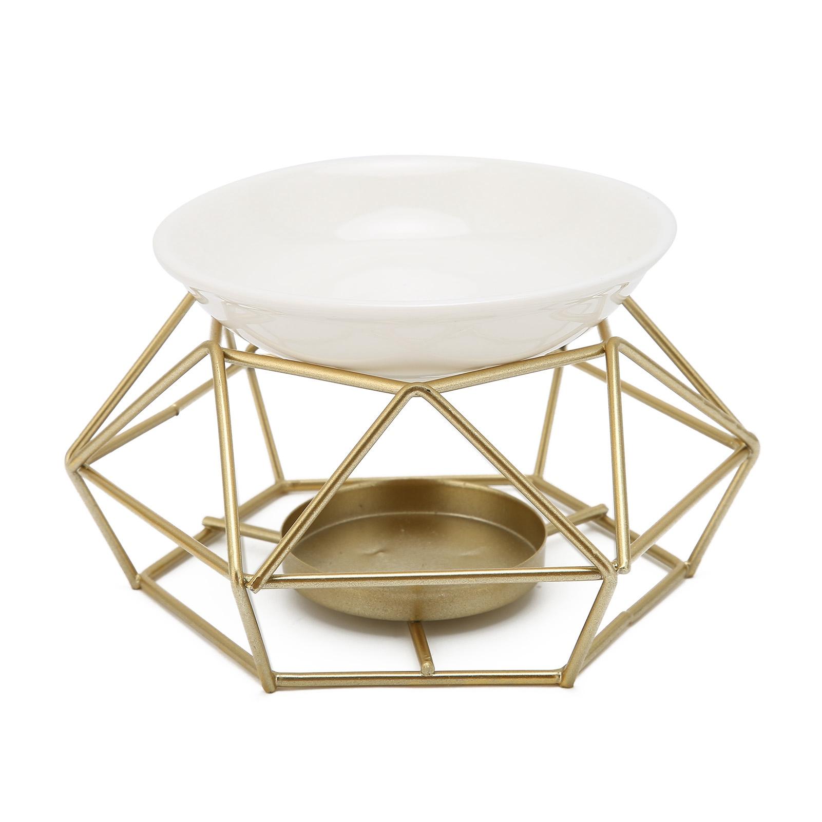 

Essential Oil Burner Ceramic Tealight Candle Holder Oil Burner Hollow Out Iron Base Aroma Diffuser For Home Decoration Easily