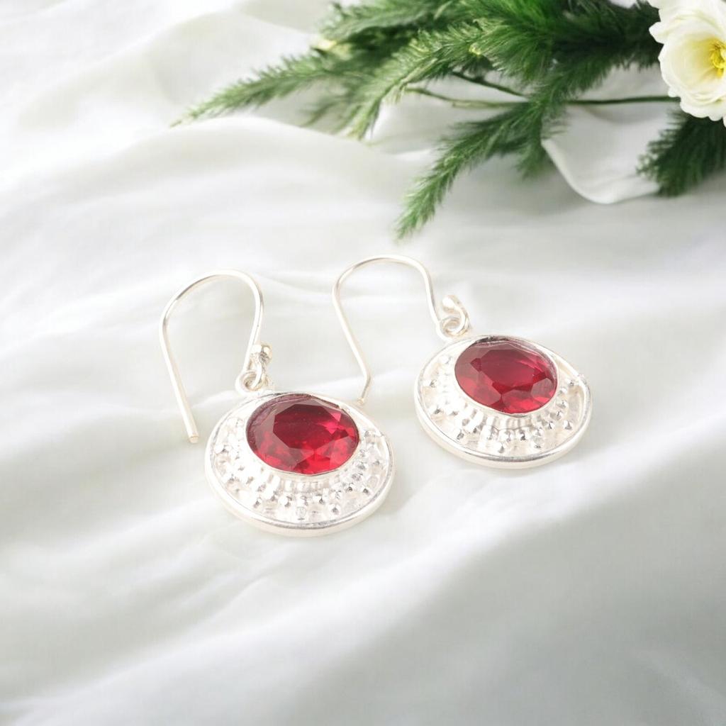 Piatră prețioasă Rubelit Roz Natural 925 Argint Masiv Bijuterii Cercei Handmade 1.5" EE-153-9