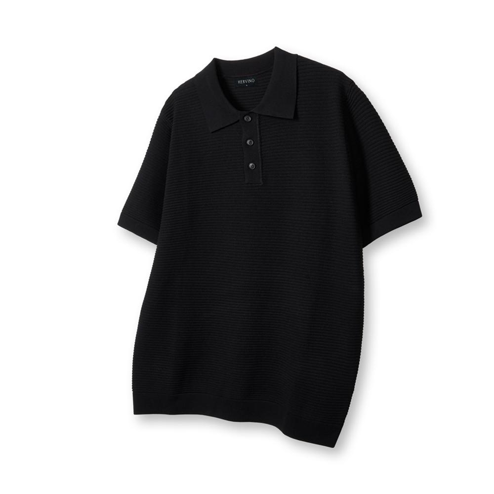 HERVINO Cable Collar Muscle Fit Short Sleeve Knit [Black]