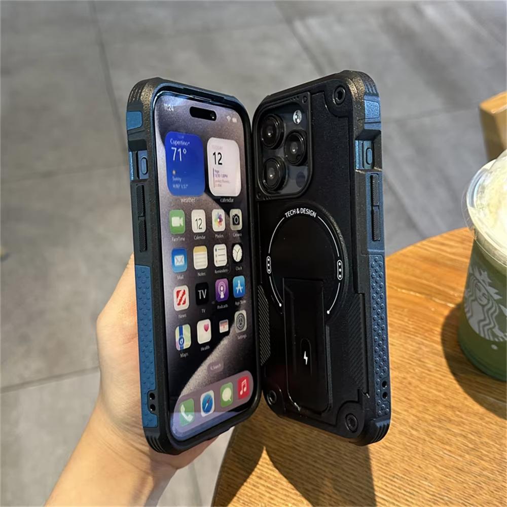 For Magsafe Kickstand Phone Case For 17 Pro Max 15 16 11 13 14 12 Pro Air Shockproof Wireless Charging Protective Cover