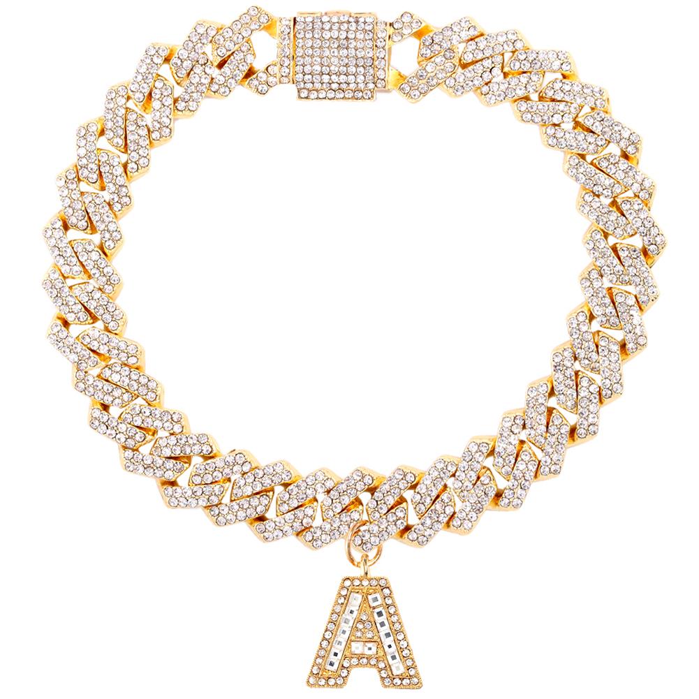 Bling Iced Out A-Z Letter Initial Cuban Link Chain Anklets For Women Hip Hop Chunky Cuban Anklet Bracelet Beach Barefoot Jewelry