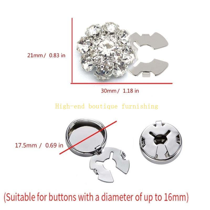 L9NB Button Covers Rhinestones Button Cover Flower Button Cover Decorative Button Attend Accessories for Shirt Jeans
