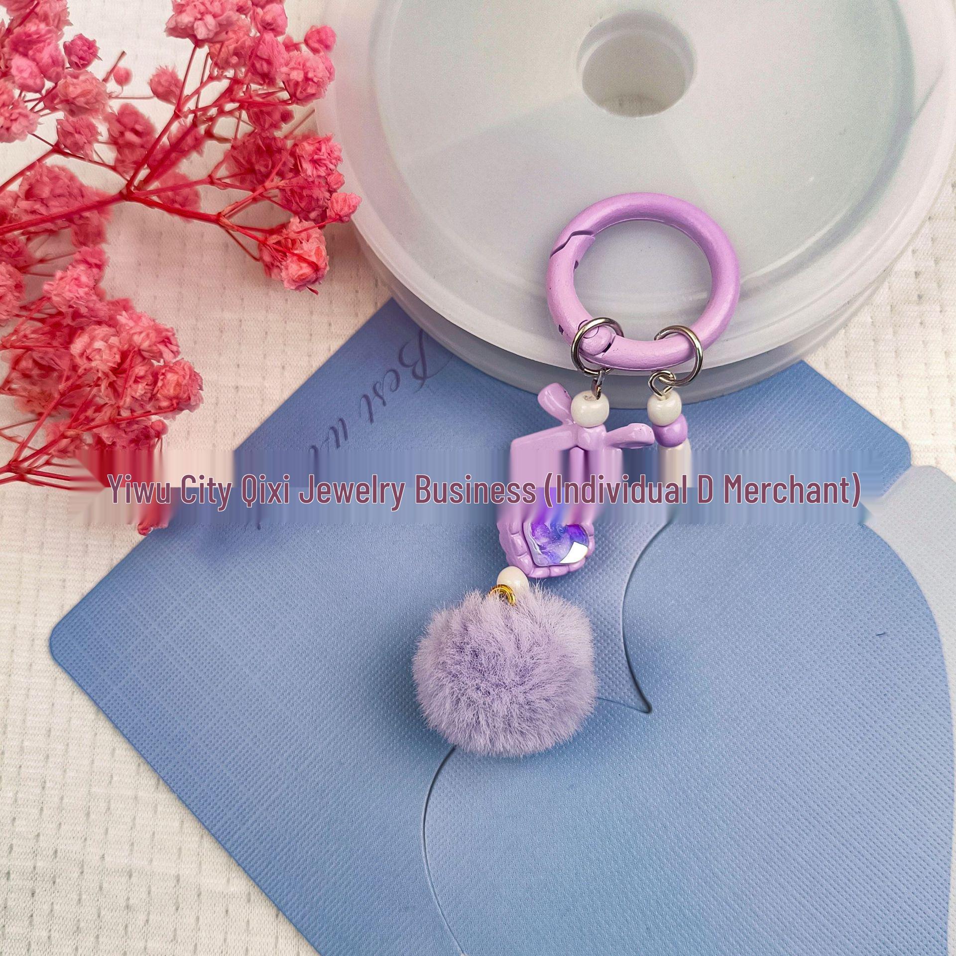 

Handmade Pom-Pom Letter Bow Keychain & Phone Lanyard Charm