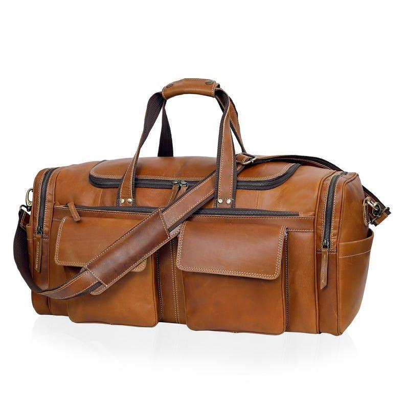 Handmade Leather Duffle Bag Leather Travel Duffel for Men Overnight Weekender Duffel Leather Holdall Bag Vacation Duffel Bag Gift for Him