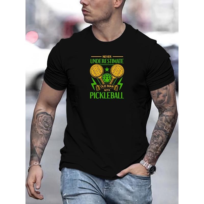 

Men s PICKLEBALL Pattern Summer Casual Crew Neck Short Sleeve T-Shirt Relaxed Fit, Oversized, Cool, and Fashionable 4XL чорний