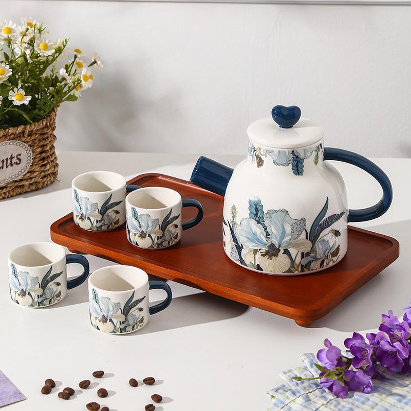 Iris High Value Tea Set Water Utensils Business Gift Set Retro Floral Ceramic Kettle Cup Souvenir