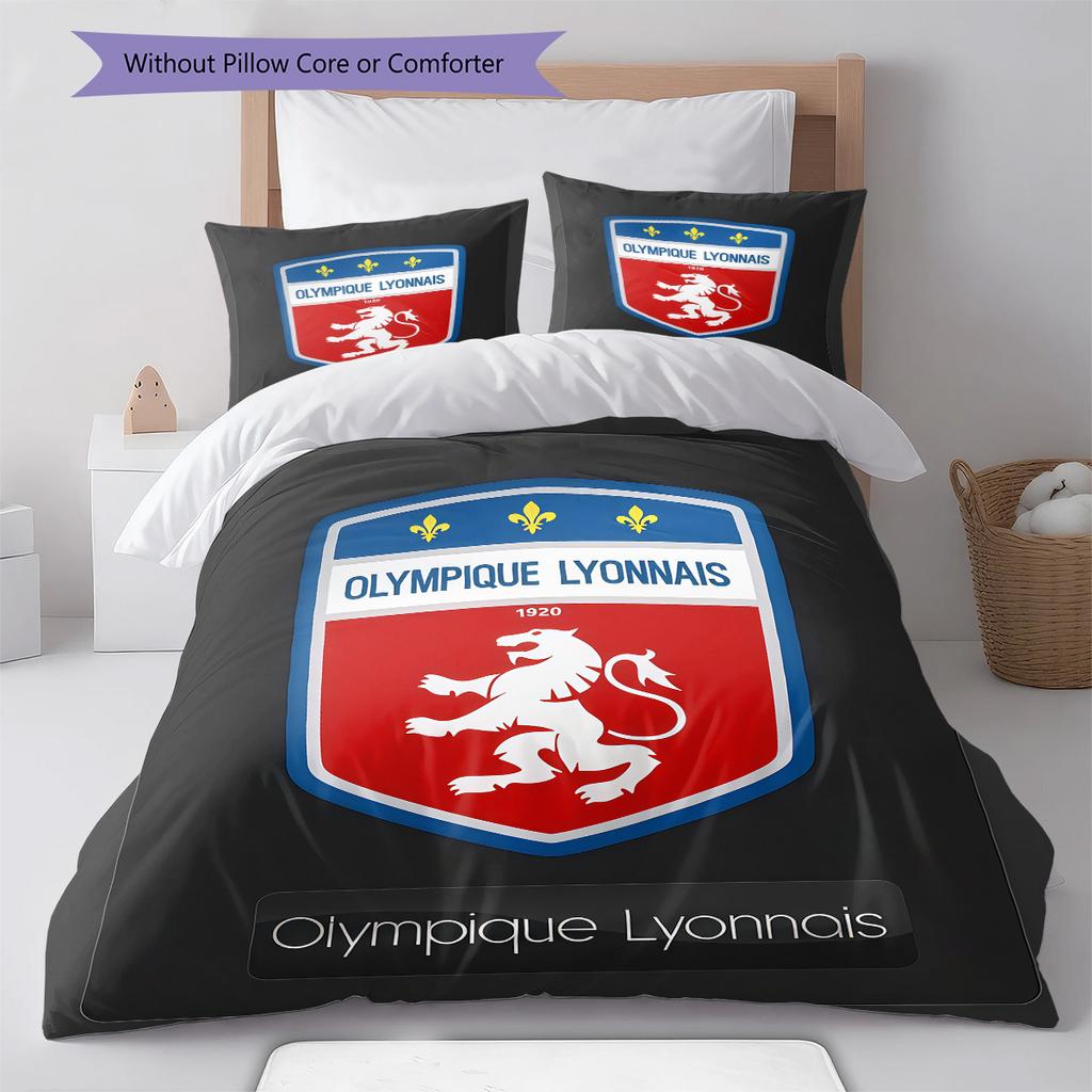 Olympique Lyonnais Pattern Bedding Set Quilt Cover Pillowcase Home Decor Gift (1 * duvet cover + 2 * pillowcase, without core)