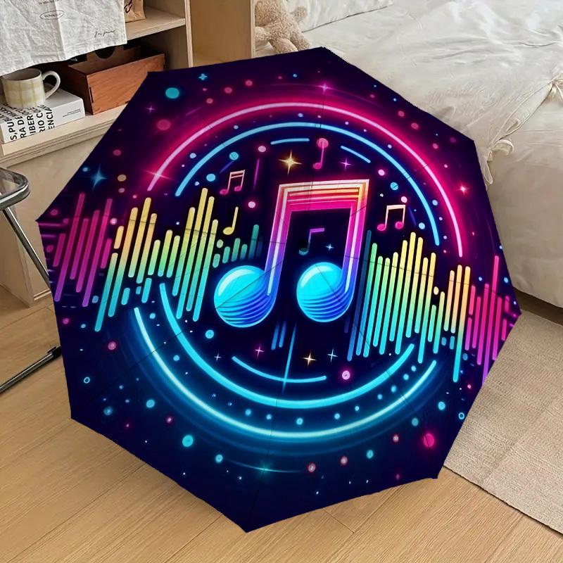 

1pc Music Notes Sound Waves Automatic Folding Umbrella, Heavy Duty 8 Rib Iron Frame, Suitable for Travel, Daily Use, Birthday, Decor Gift 23