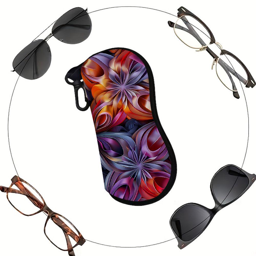 Abstract Floral Print Protective Glasses Case, Vibrant Geometric Sunglasses Case, Durable Zipper Eyewear Storage Box, Portable Fashion Accessory Organ