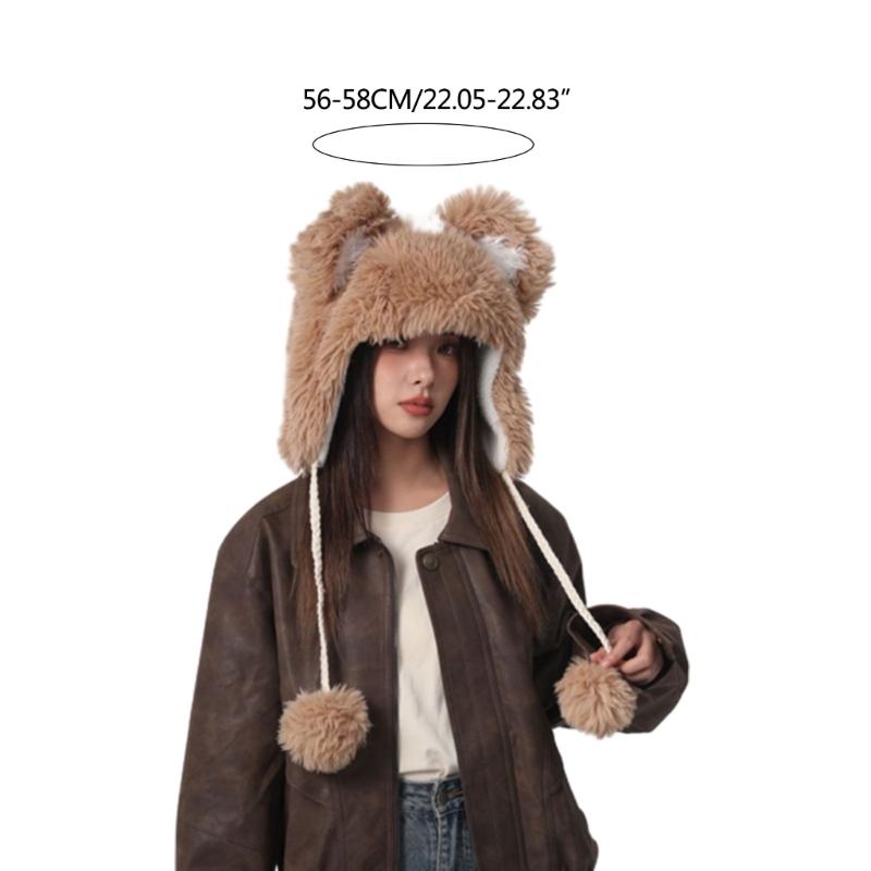 Girls Bear Hat Y2K Furry Ears Hat Furry Bear Gifts Warm Winter Hat Adult Children Furry Ears Winter Photo Props