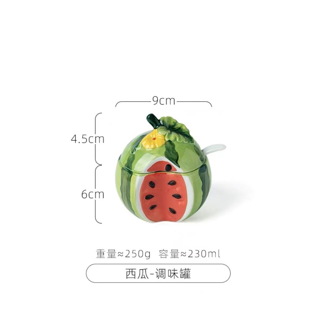 Creative Cartoon Fruit Ceramic Seasoning Jar Korean Hand-painted Salt Pepper Shaker Sugar MSG Bottle Household Kitchen Supplies