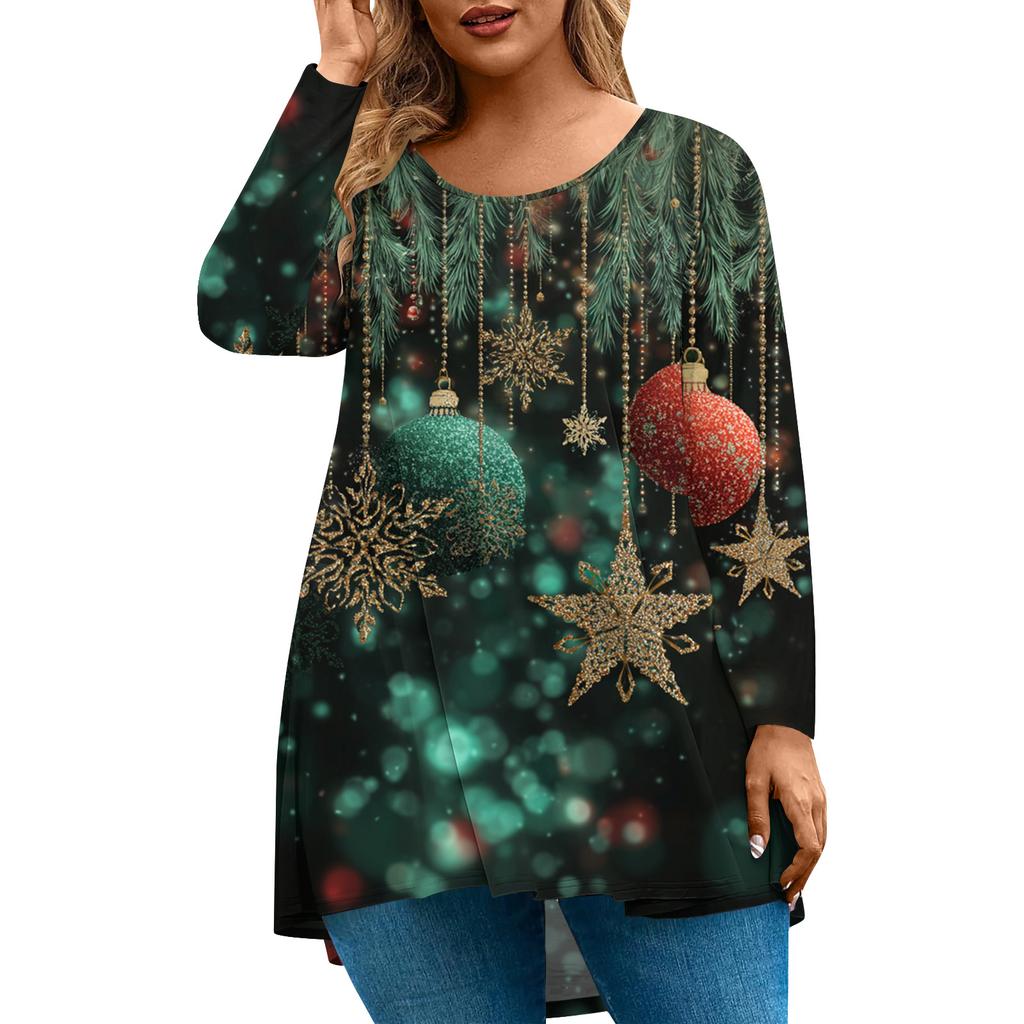Women's Fashionable Casual Long Sleeved Plus Size  Print Top Plus Size Floral Print Top