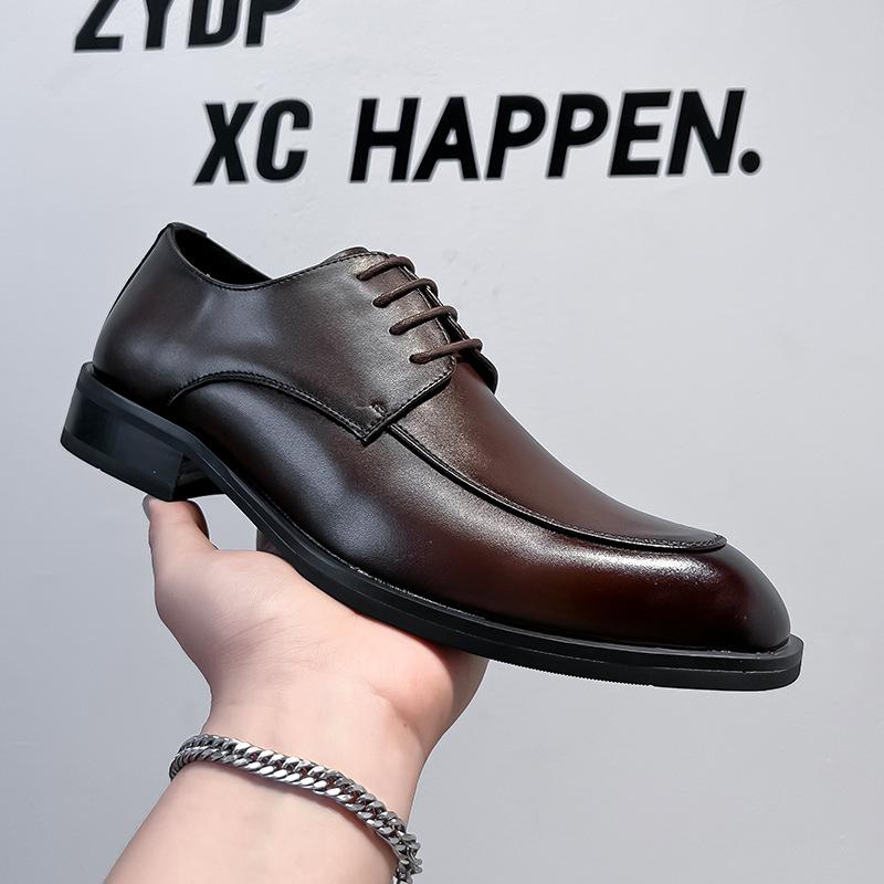 

Деловые туфли летние новые кожаные туфли черные на шнуровке трендовые универсальные официальные мужские туфли для госслужащих на мягкой подошве 24268-A 46 светло-коричневого