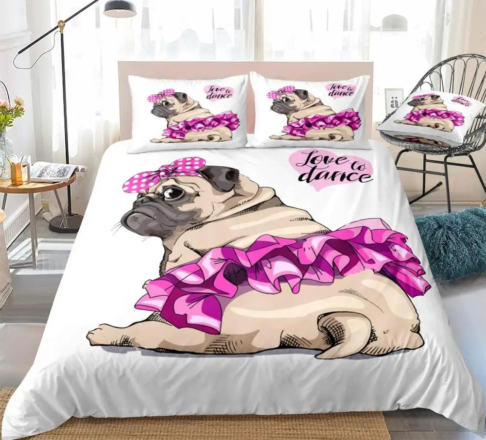 Conjunto de Cama Pug Desenho Animado Animal de Estimação Conjunto de Capa de Edredom Branco Capa de Edredom Para Meninos Cachorro Fofo Donuts Conjunto de Cama Cachorrinho Cowboy Têxteis para Casa