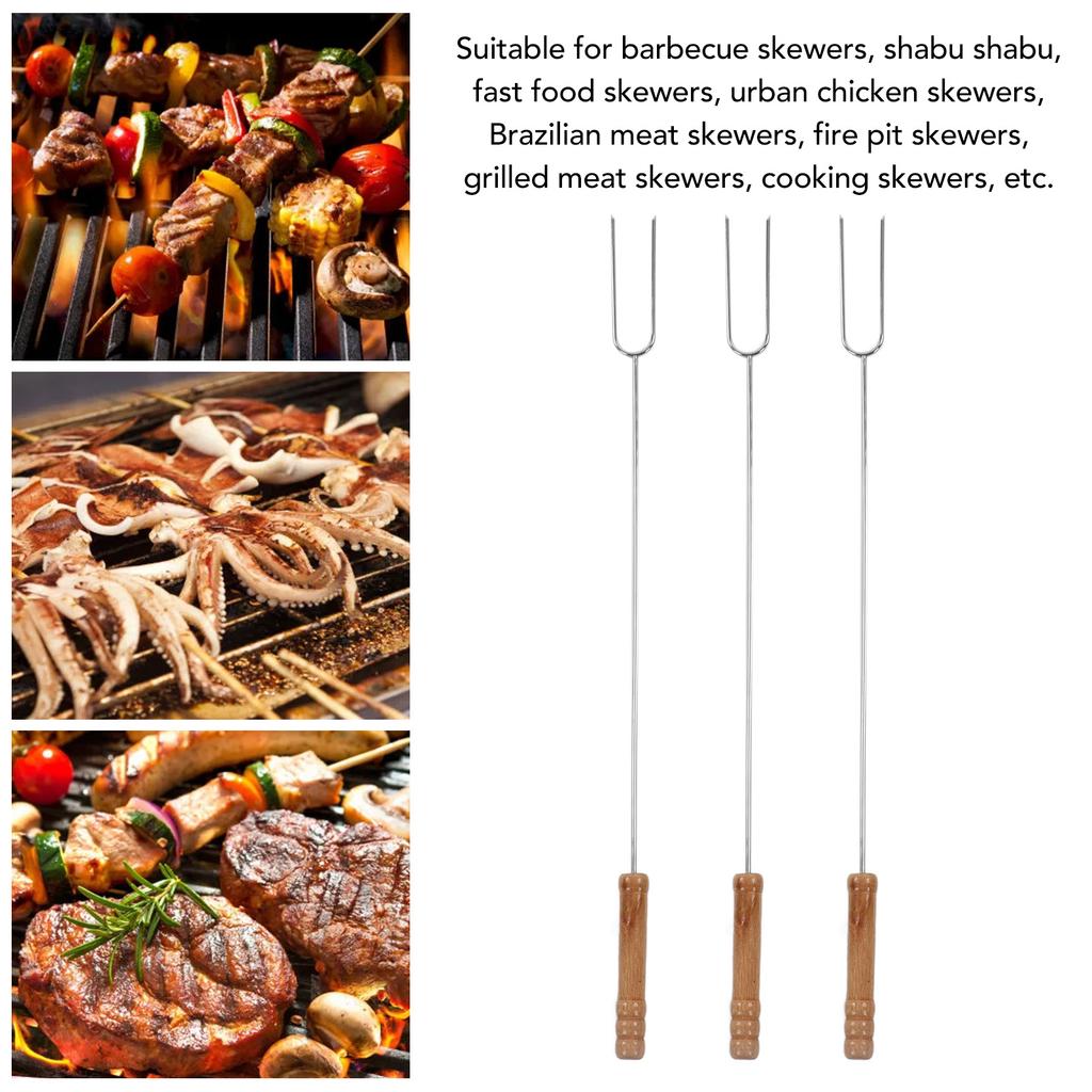 Hot Dog Fork Lightweight Reusable Heat Resistant Roasting Stick Stainless Steel with Beech Wood Handle for Outdoor