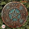Vintage Metal Wiccan Pentagram Sign Carved Circle Plaque Home Altar Decor Gothic Wall Art