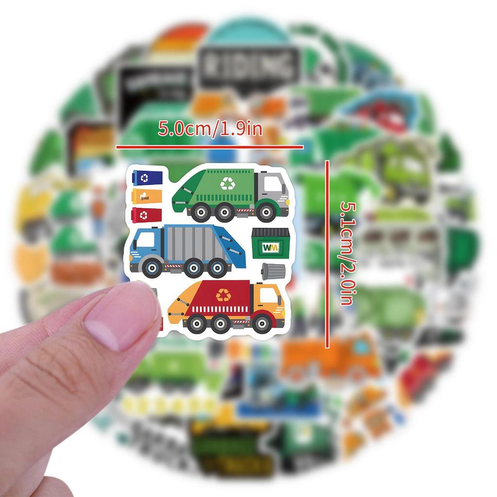 60 Waterproof Cartoon Garbage Truck Stickers for Decor, Stationery, and Devices