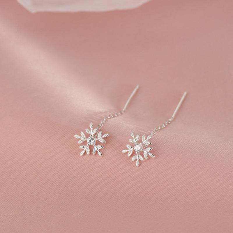 Yanyu Exquisite Snowflake Threader Earrings Women Design Niche Fashion Versatile Ear Rings Elegant Ear Jewelry Stylish Daily