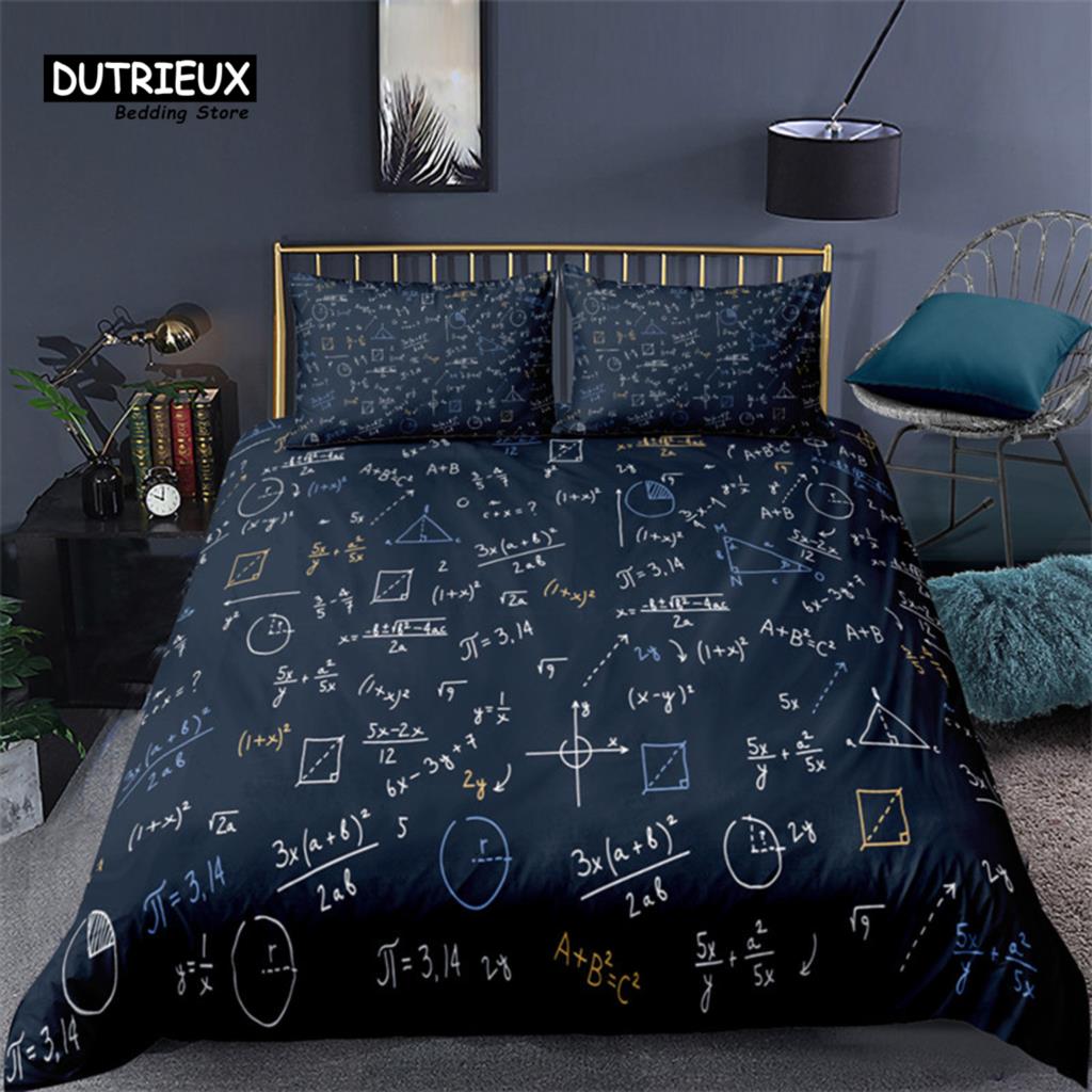 Math Equation Duvet Cover Set King Size Mathematics Formula Pattern Bedding Set For Boys Girls Polyester Educational Quilt Cover