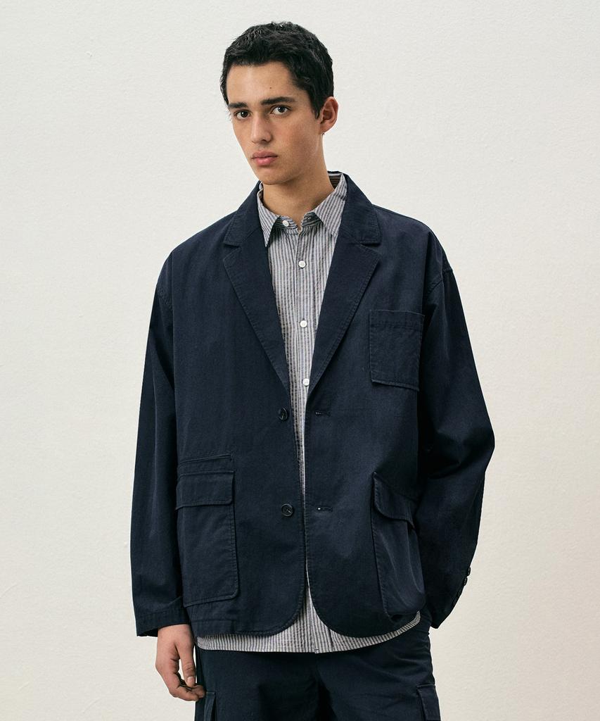 Costume O’Clock Cotton Loose Fit Washed Blazer Navy Coosjk039Navy