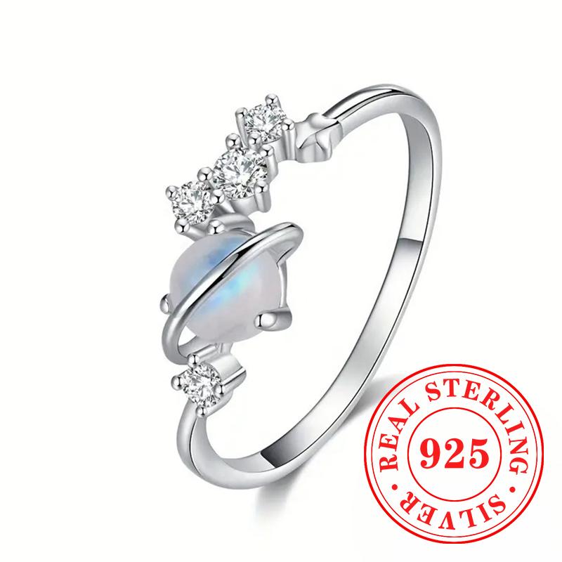 

Huitan Кольца из стерлингового серебра 925 пробы с милым дизайном Сатурна для женщин, с имитацией лунного камня, свежий аксессуар, эстетичные украшения для вечеринки 10