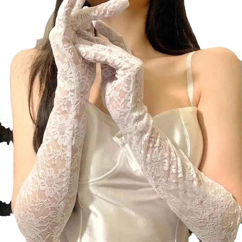 1 Pair Long Gloves Cool Sun Protection Breathable Flower Fashion Lace Lolita Driving Gothic Thin