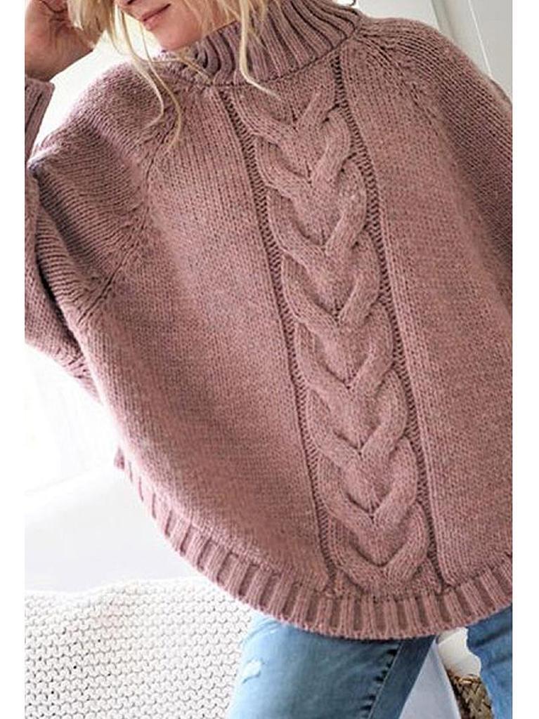 2026 Autumn/Winter Women's High Neck Loose Knit Pullover Sweater - European and American Lazy Style
