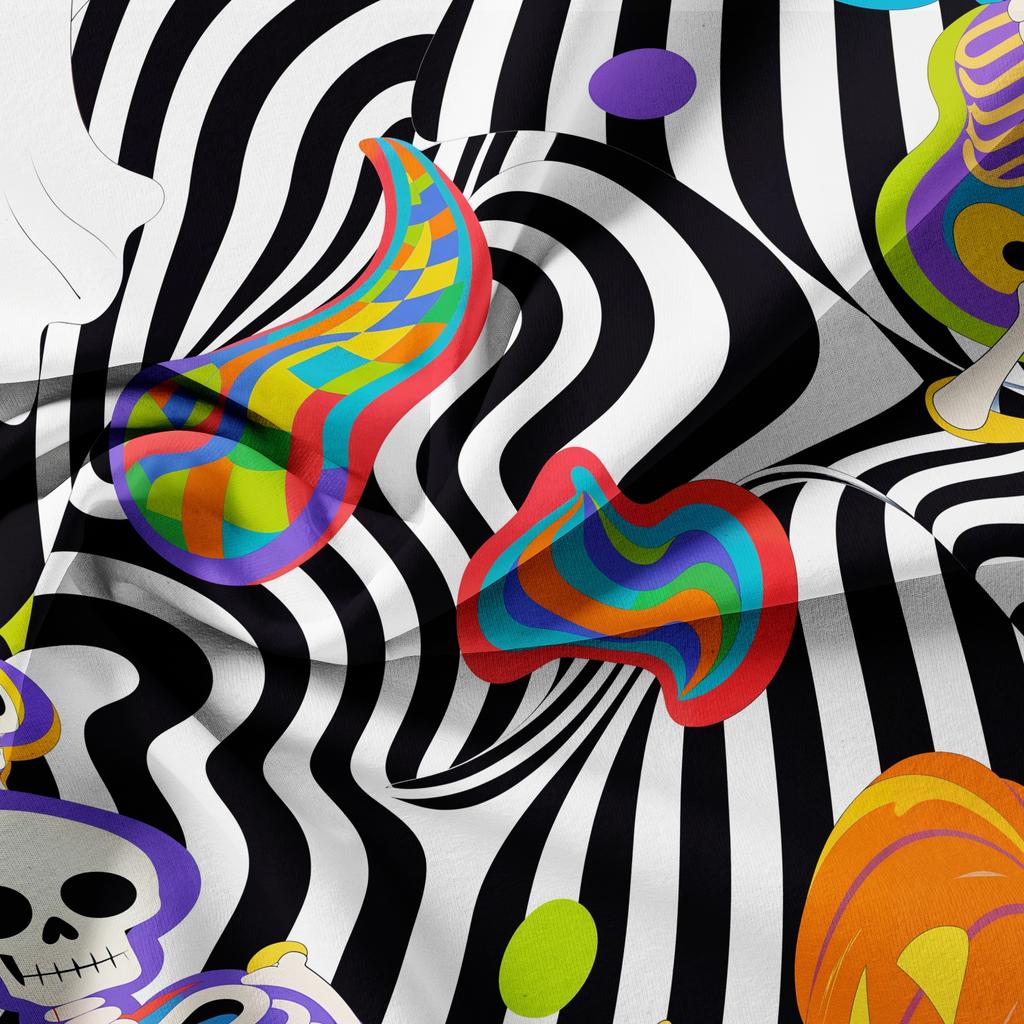 3 Pieces Rainbow Skeleton Halloween Print Duvet Cover Set, Black White Wavy Stripe Pumpkin Ghost Colorful Swirl Printed Bedding