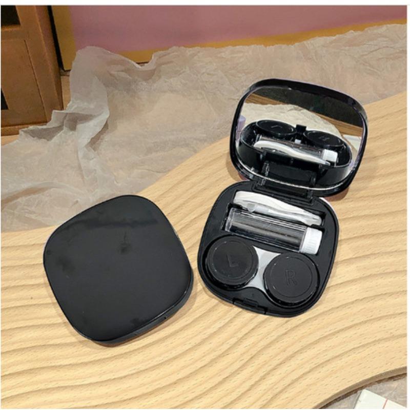 Mini Solid Color Contact Lens Case Contact Lens Container Girls Travel Holder Storage Eye Container with Mirror