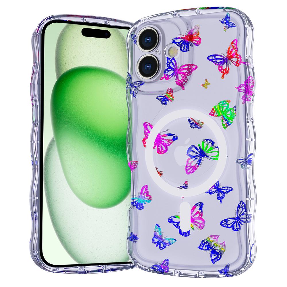For iPhone 16 Magnetic Case Wave Edge Glitter TPU Phone Back Cover