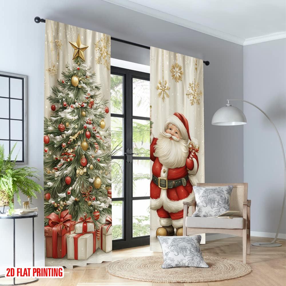 2pcs 2D flat printing Fashionable Christmas Curtains Christmas Santa Claus Gifts Snowflakes Digital Printed Polyester Drapes