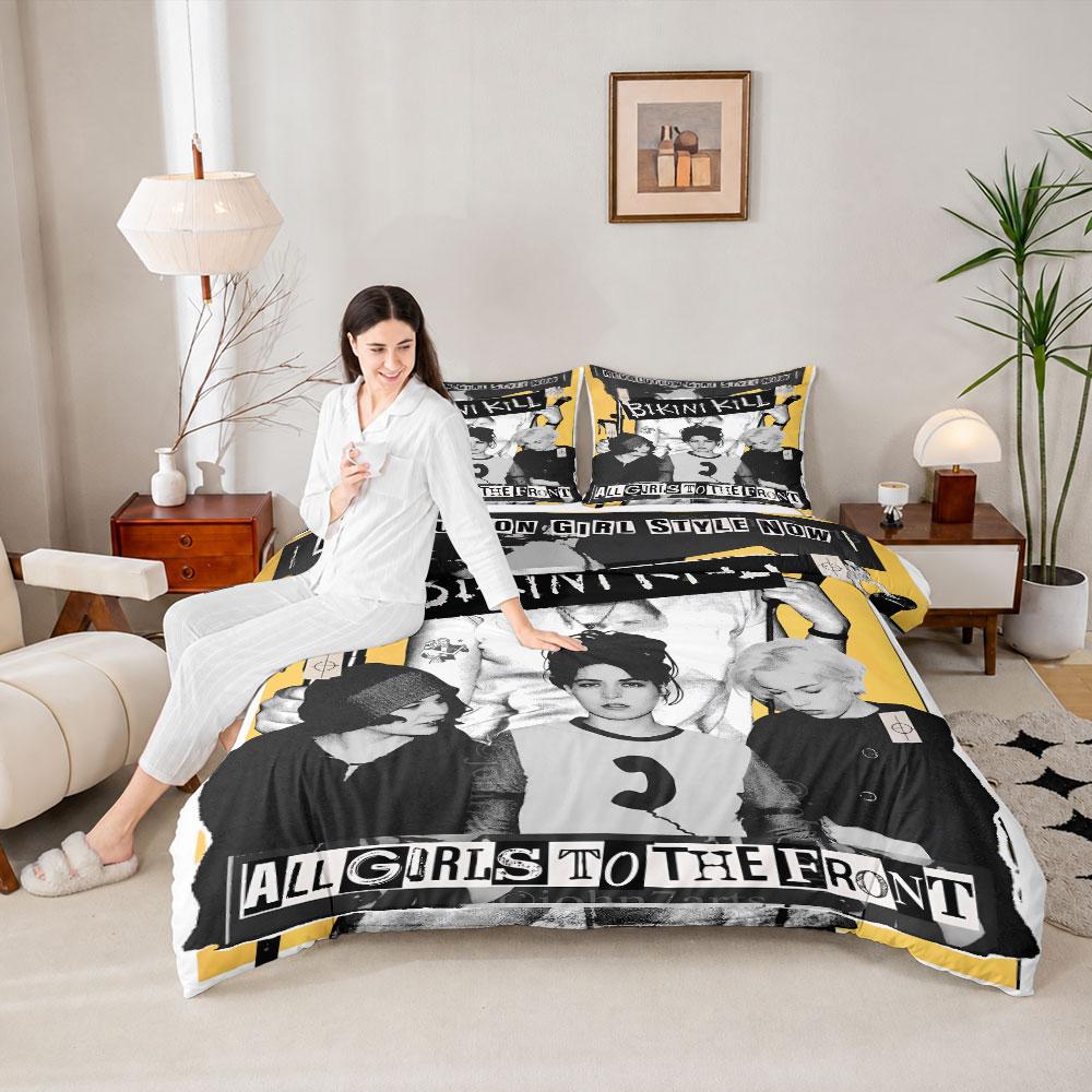 Retro Riot Grrrl Punk Poster Yellow King Size Duvet Cover, Wrinkle-Free Duvet Cover for Daily Use, Machine Washable Duvet Cover Set