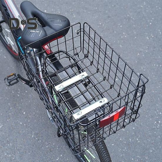 Bike Rear Storage Basket with Liner Foldable Heavy Duty Large Capacity Holds 56Lbs Universal MTB Road Mountain Bicycle Metal Wire Basket Bike