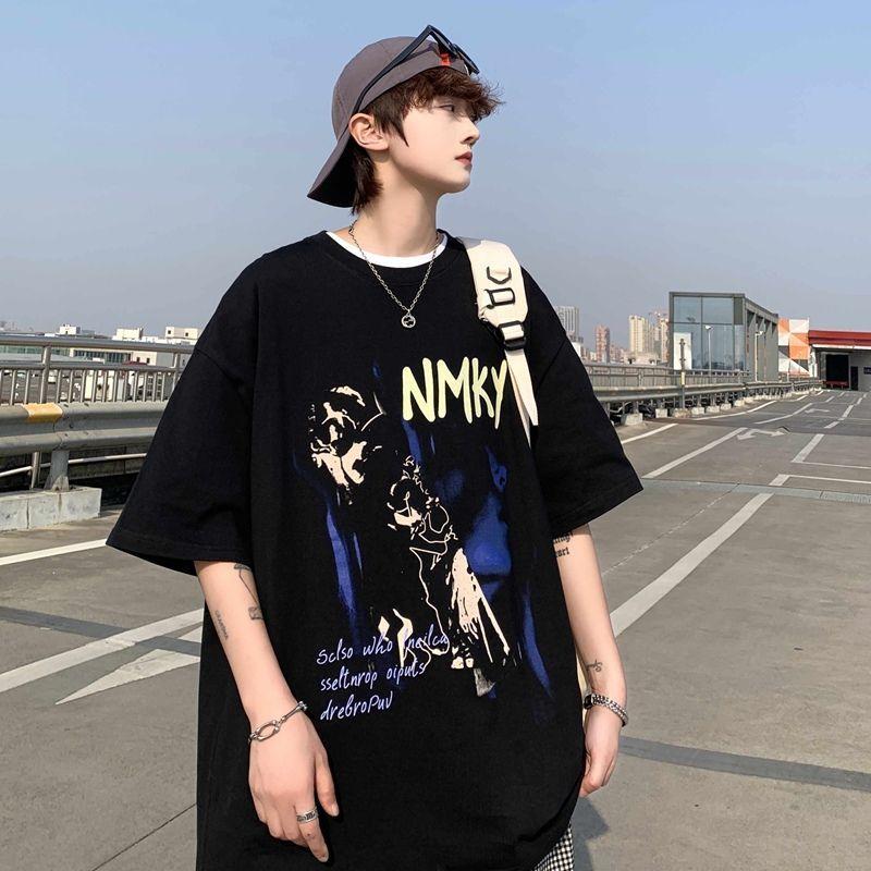 American Retro High Street T-shirt Men's Summer Oversize Trendy Brand Short-sleeved Men's Clothing Design Sense Niche Trend Tops