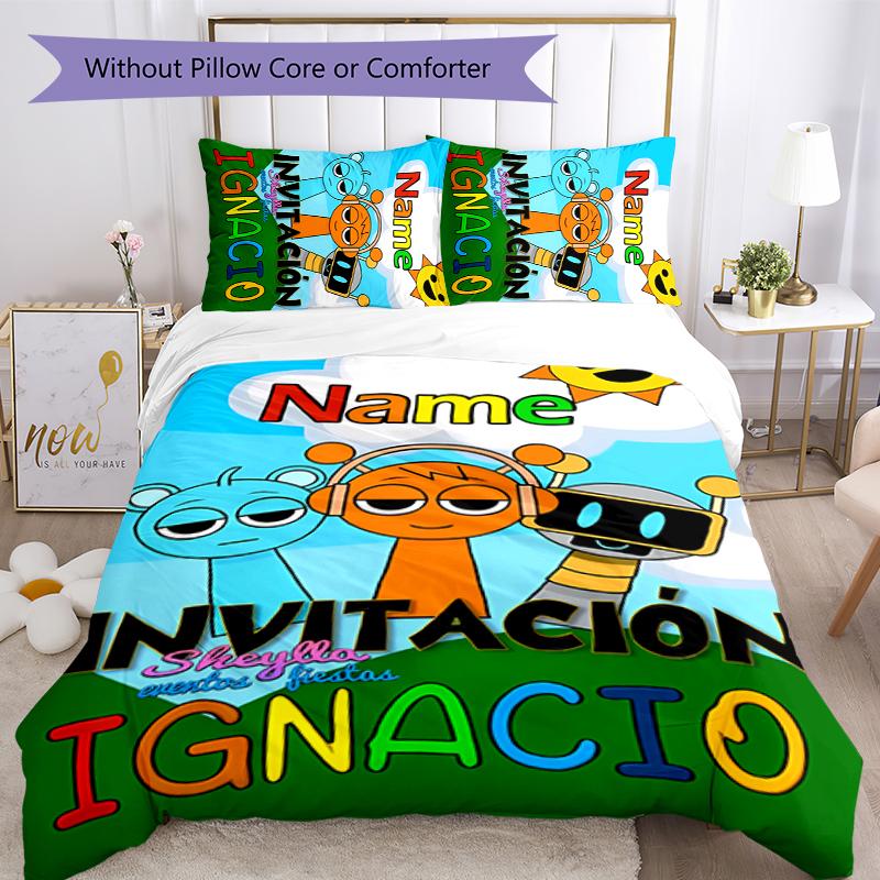 3pcs Custom Name Sprunki Themed Bedding Set Duvet Cover Closure Includes 1 Duvet Cover & 2 Pillowcases for All Seasons Bedroom Decor