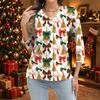 Women's Casual Christmas Print Button Down Shirt with 3/4 Sleeves