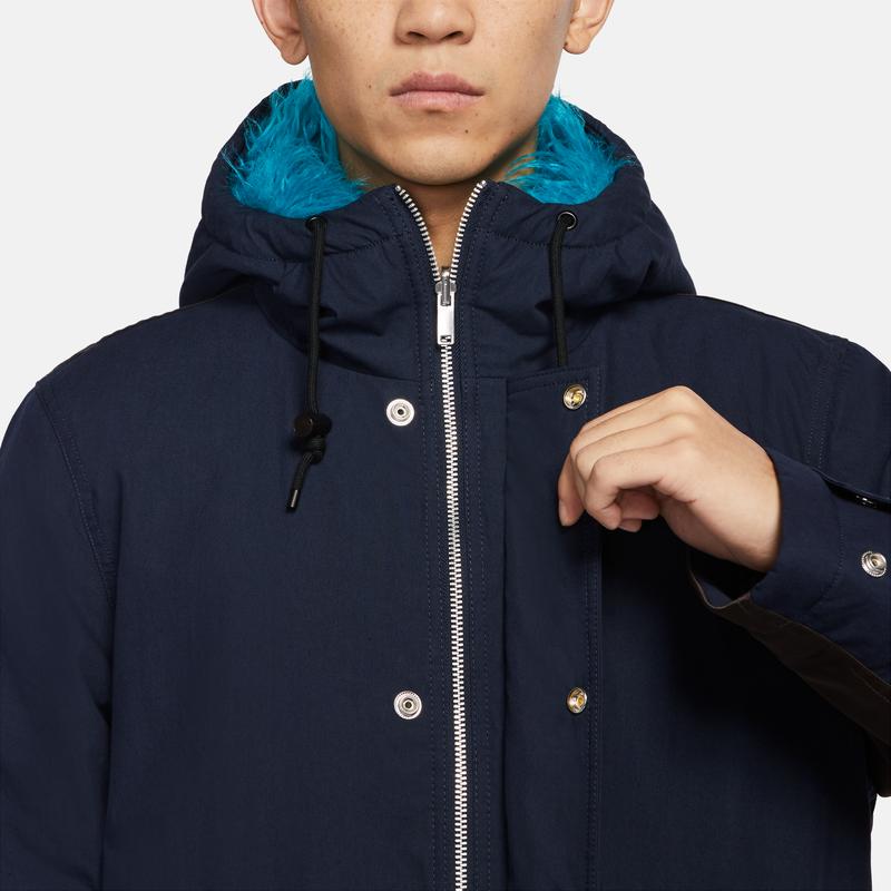 Nike Therma-Fit Hvit Plass Oversized Logo Print Color-Block Hettegenser Fleecejakke Herre Yttertøy Blå DD6776-451