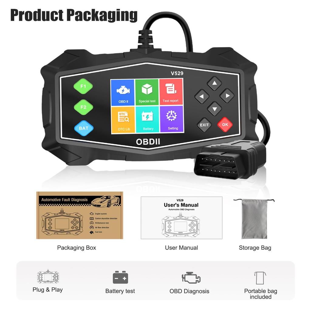 Lector de Códigos de Diagnóstico Escáner OBD2, Luz de Motor OBDII Automotriz, Probador de Batería, Modo 6, 8 y Preparación I/M, Herramienta de Escaneo OBDII para Todos los Coches OBDII 1996+