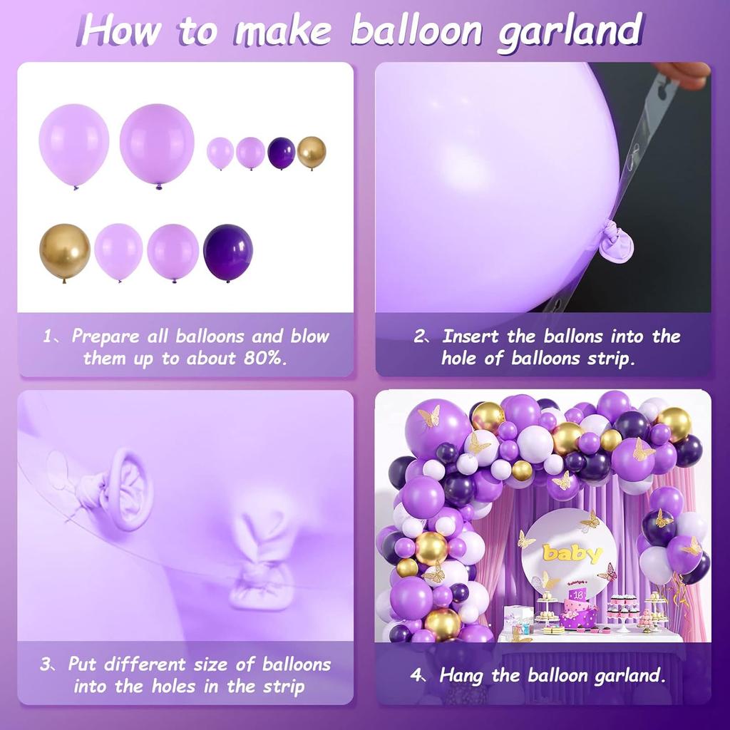 111PCS light purple gold metal latex balloon set suitable for birthday parties, weddings, Valentine's Day party decoration