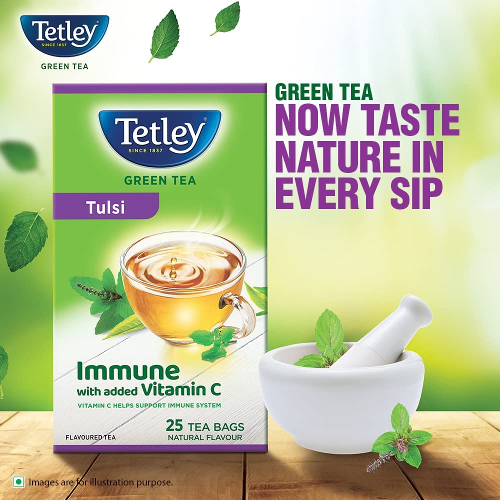 Tetley Green Tea With Tulsi Immune Support With Added Vitamin C 25 Tea Bags 30g Pack