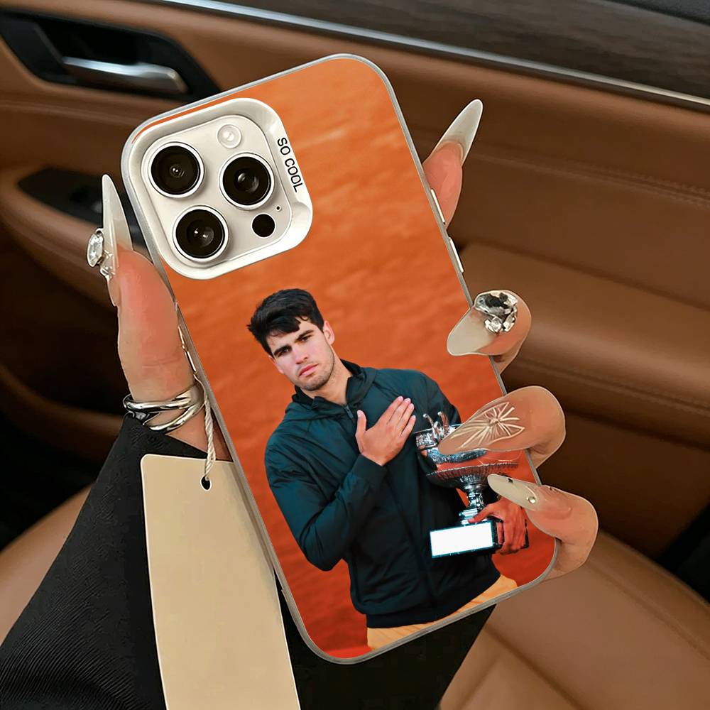 C-Carlos -A-Alcaraz-Tennis Phone Case For iPhone 11 12 13 14 15 16Pro Max Plus white Sliver Phone Cover