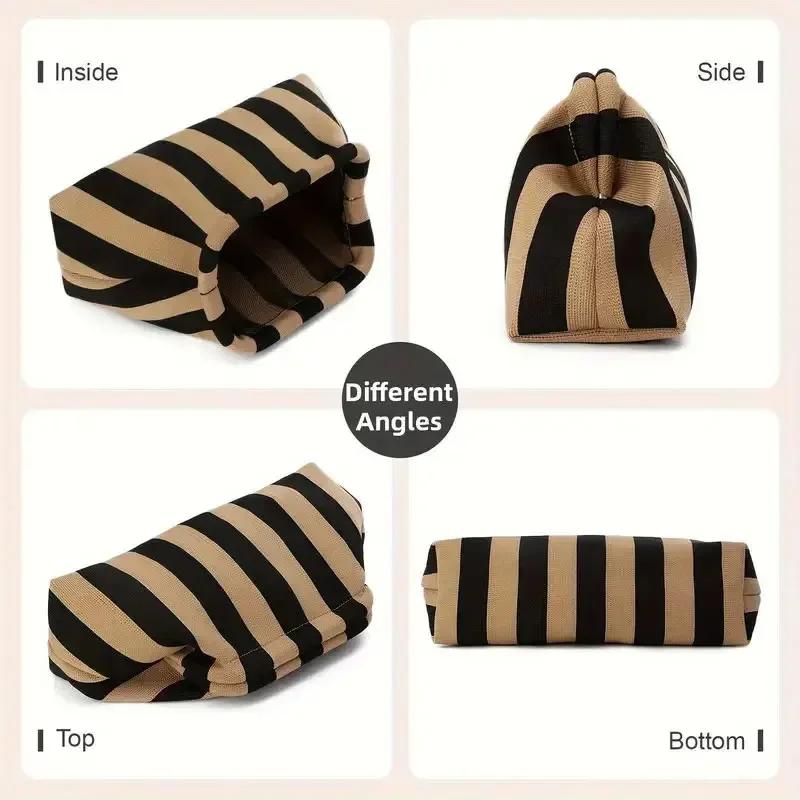 Women Handbag Colorblock Knitted Women Bag Large Mouth Cosmetic Cellphone Keys Stoarge Pouch Summer Beach Clutch Lady Purse