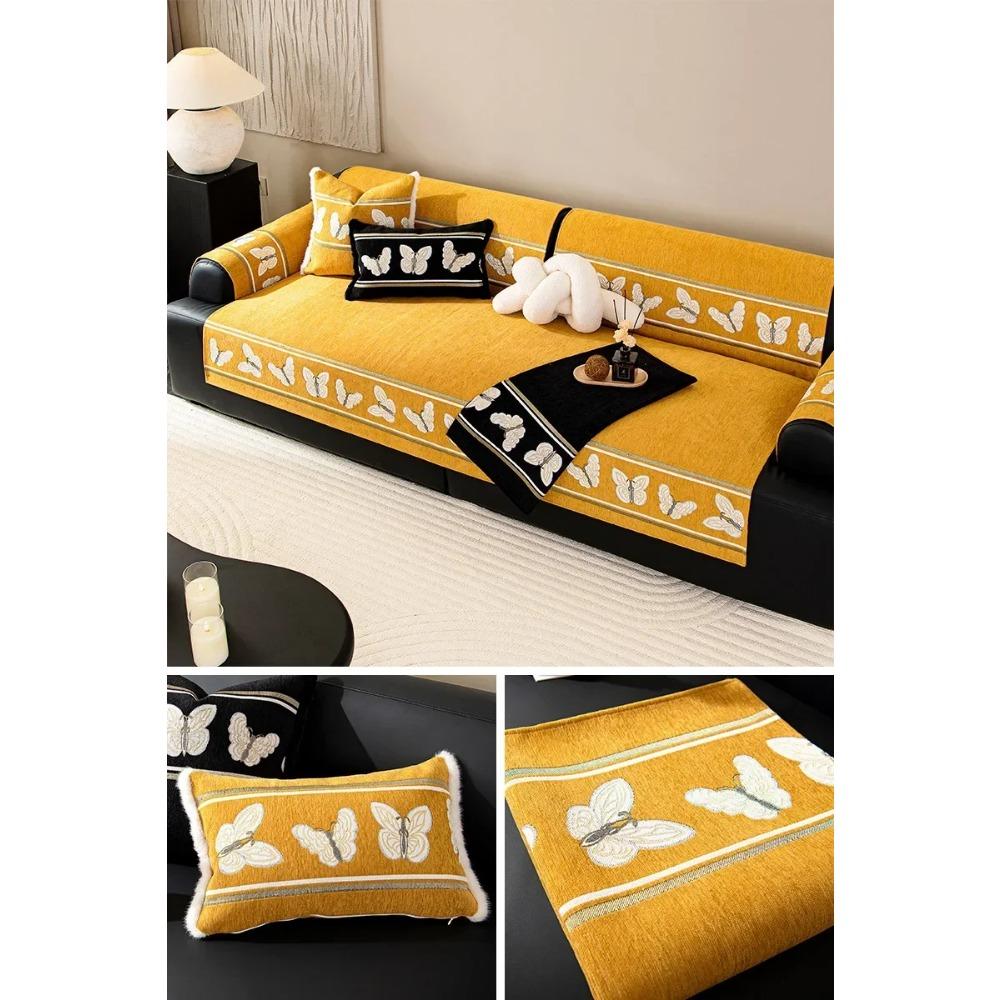 Butterfly Jacquard Sofa Covers Chinese Chenille Sofa Mat Four Seasons Universal Anti Slip Sofa Mat Solid Color Couch Cushion