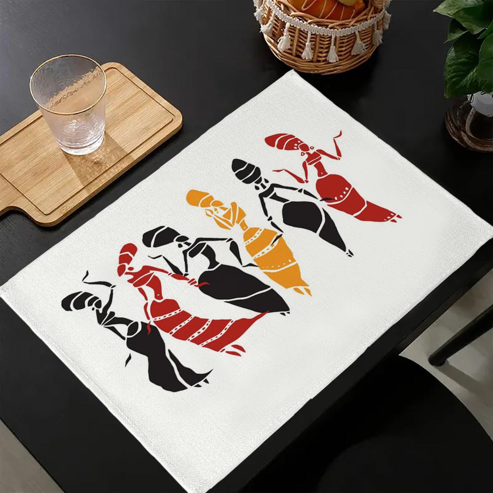 

4pc african-dancers-silhouette Placemats Proof Linen Place Mats for Home Kitchen Dinner Table Decor and Supplies 30x45cm-4PC