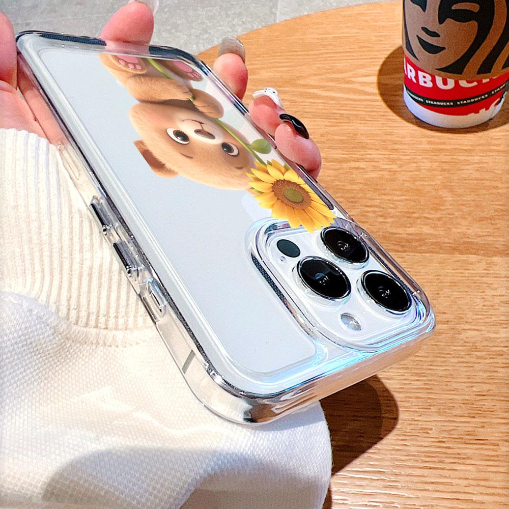Bear Cub with Sunflower Phone Case for IPhone 14 15 16 17 13 12 11 Pro Max  Plus 12 13 Mini TPU Protect Cover