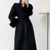Damski Płaszcz Zimowy 2025 Czarny Sztuczne Futro Kaszmir Wełna - Petite Dwustronny Trencz
